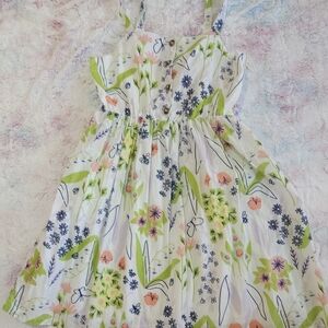 Cat & Jack White Floral Sundress with Green and Navy Accents